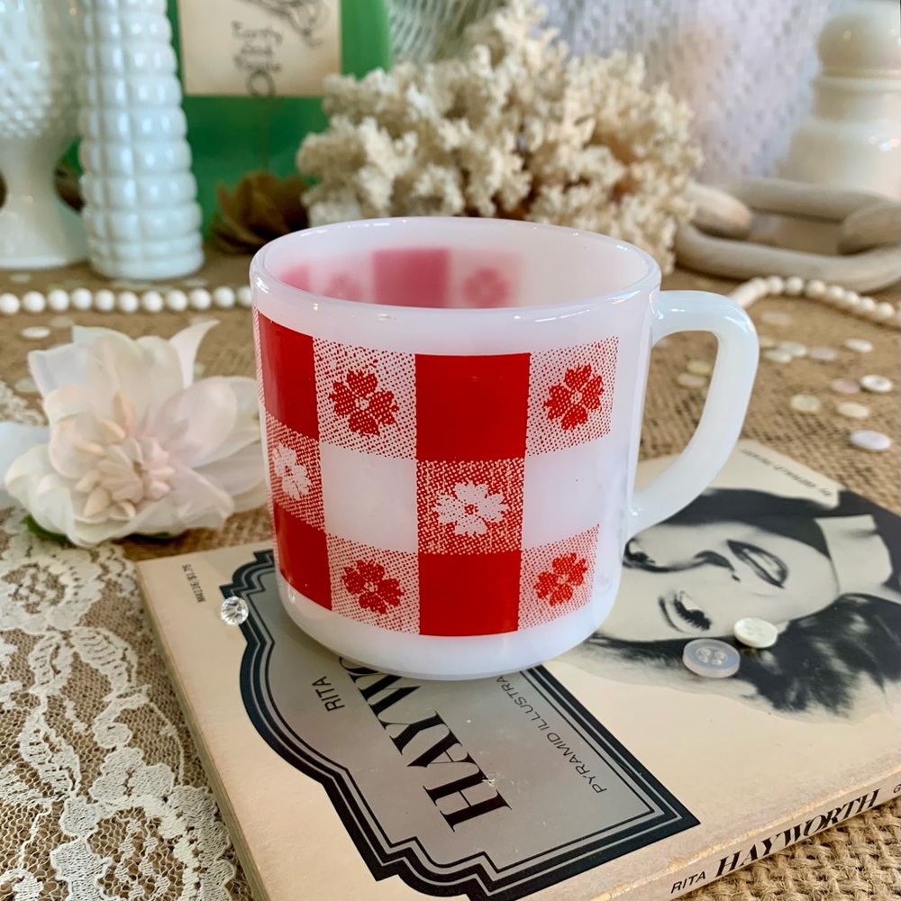 Vintage Glass Checkered Mug 💌 Unique Hone Decor / Floral / Gifts / Nature